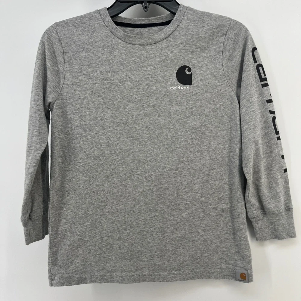 Carhartt Kids Gray Long Sleeve Graphic Logo‎ T-Shirt Size S 8/10 Heather Gray